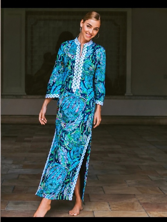 Lilly Pulitzer Dresses & Skirts - Lilly Pulitzer Shealyn Caftan Maxi Dress Catty Purrsonality Blue‎ Size 0 NWT